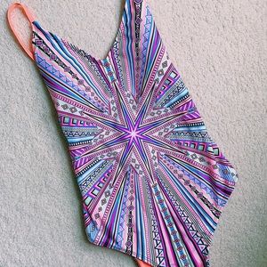 XHilaration Bright Neon One Piece Bathing Suit, M